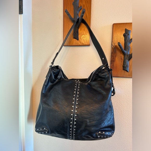 Michael Kors Black Pebbled Leather Studded Hobo - Picture 1 of 6